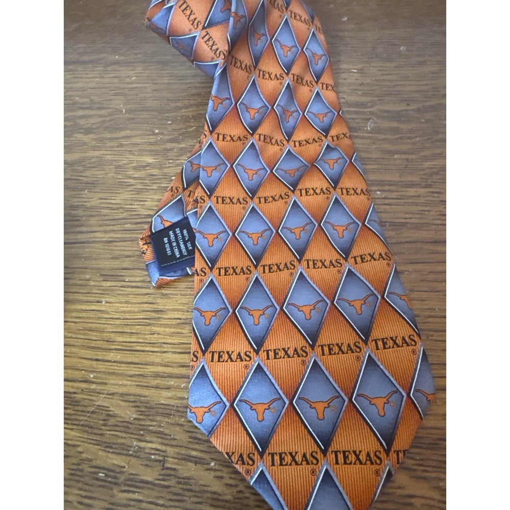 University of Texas Longhorns Silk Tie Burnt Orange Gray Argyle Pattern UT